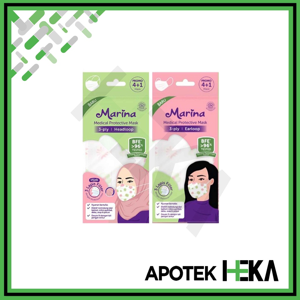 Marina Masker Medis Hijab Headloop 3 ply Motif Bunga 5 pcs Disposable (SEMARANG)