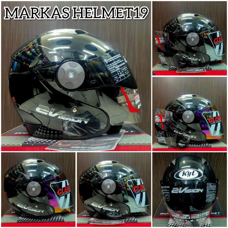 HELM KYT 2VISION HITAM BLACK SOLID / KACA SILVER PELANGI