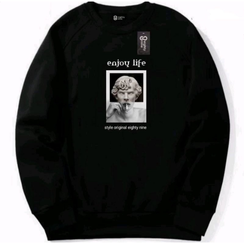 Sweater Pria Distro Japan Crewneck Hitam Sablon Suiter Cowok Jumbo Switer Krunek