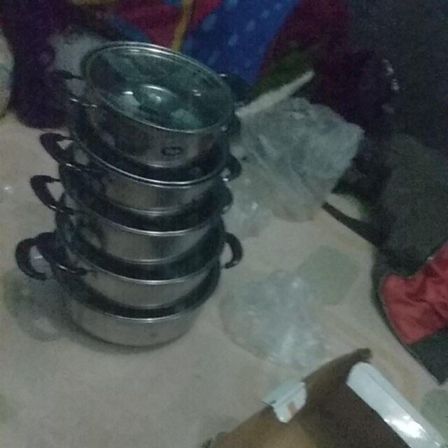 [disiniaja] [panci 5 Susun] Panci Beranak Stainless Steel Tutup Kaca Set Isi 5pcs