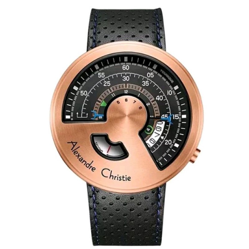 ORIGINAL GARANSI RESMI JAM TANGAN PRIA ALEXANDRE CHRISTIE BLACK ROSEGOLD KULIT STRAP ARLOJI WATCH CO
