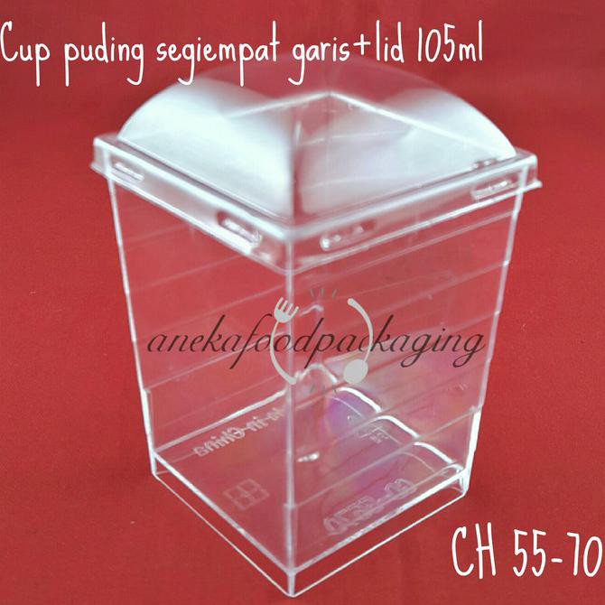 3Ra9 Gelas Puding/Cup Puding Persegi Garis+Lid (Ch 5570) 8Cap