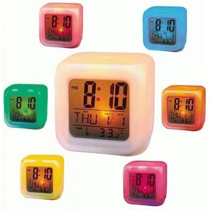 Jam Alarm Moody Kotak Jam LED Meja Digital Lampu Led Jam Kubus 7 Warna