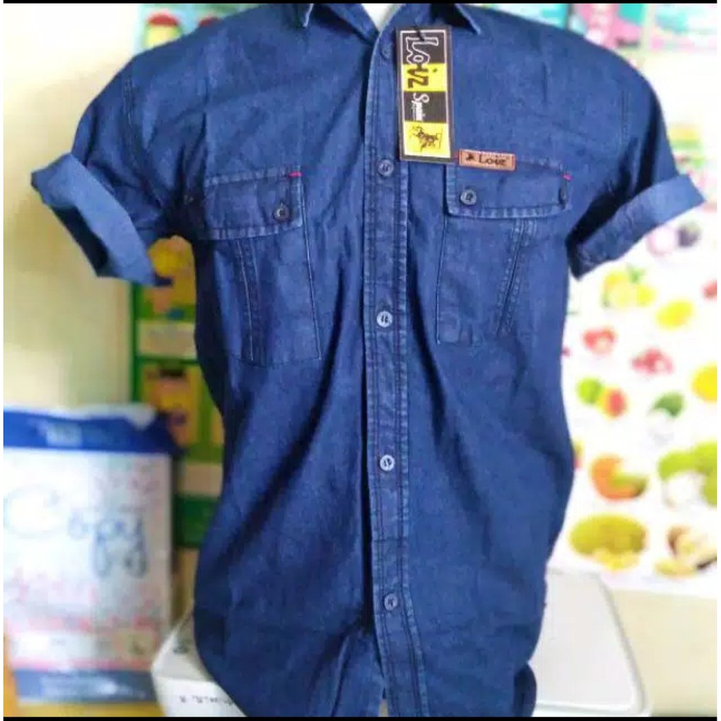 Kemeja Jeans Pria Lengan PENDEK - Kemeja Levis Pria - Kemeja Denim Pria