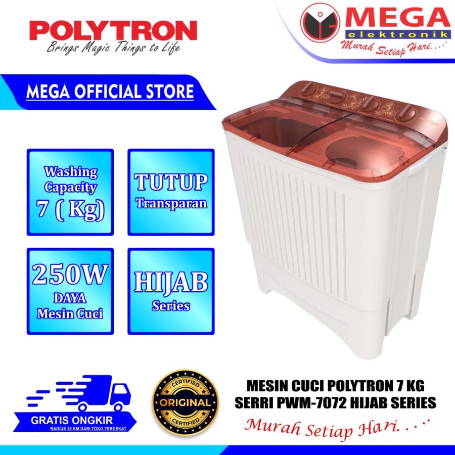 Jual MESIN CUCI 2 TABUNG POLYTRON PWM-7072 / PWM 7072 / PWM7072 7KG ...