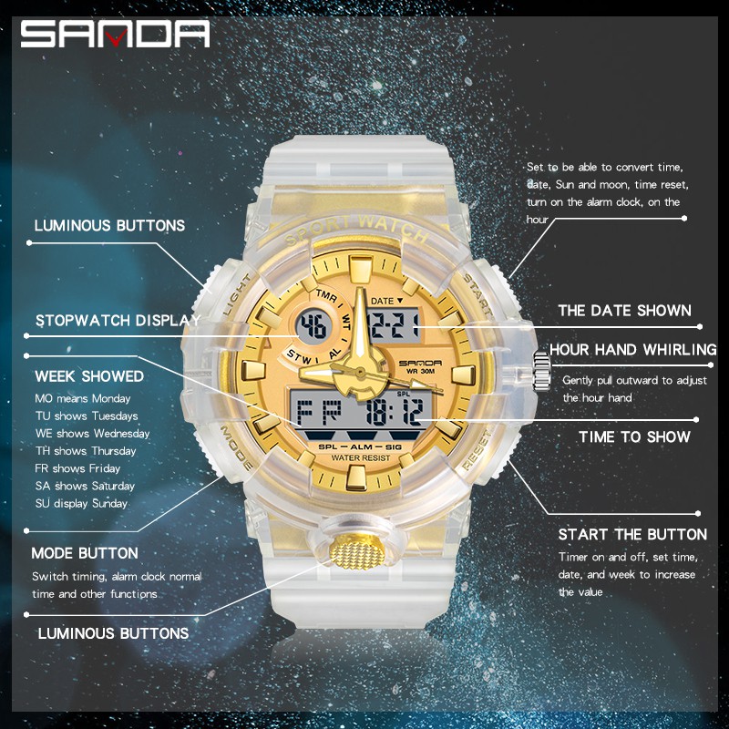 SANDA WATCH 778 Jam Tangan Pria Wanita Digital Analog Dual Time Tali Rubber WATCHKITE WKOS