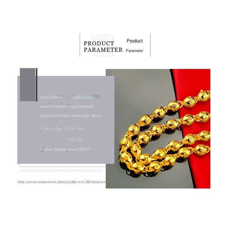 Kalung Manik-Manik Emas Emas Asli Kadar 375Desain Mantra Buddha Hollow Gaya Retro Korea Untuk Pria