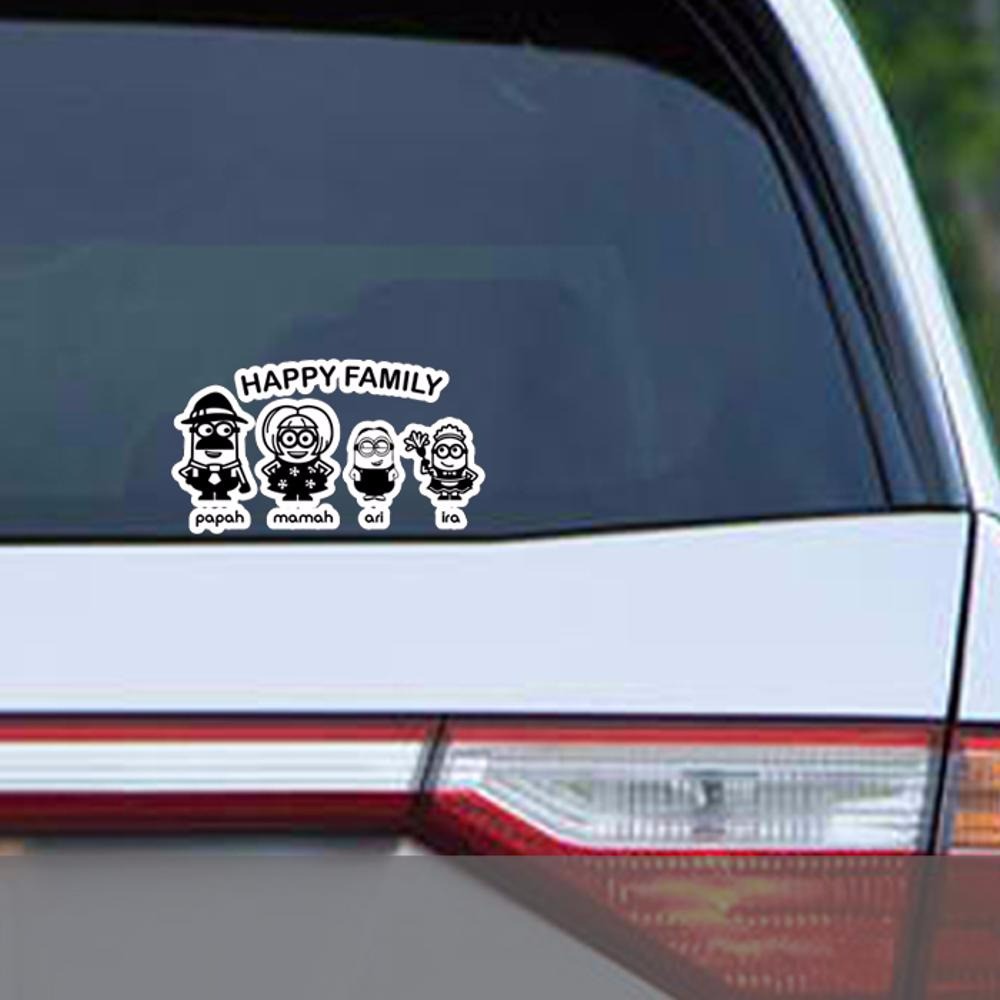 KA Sticker Happy Family Minions Kaca Body Mobil Unik Lucu Custom