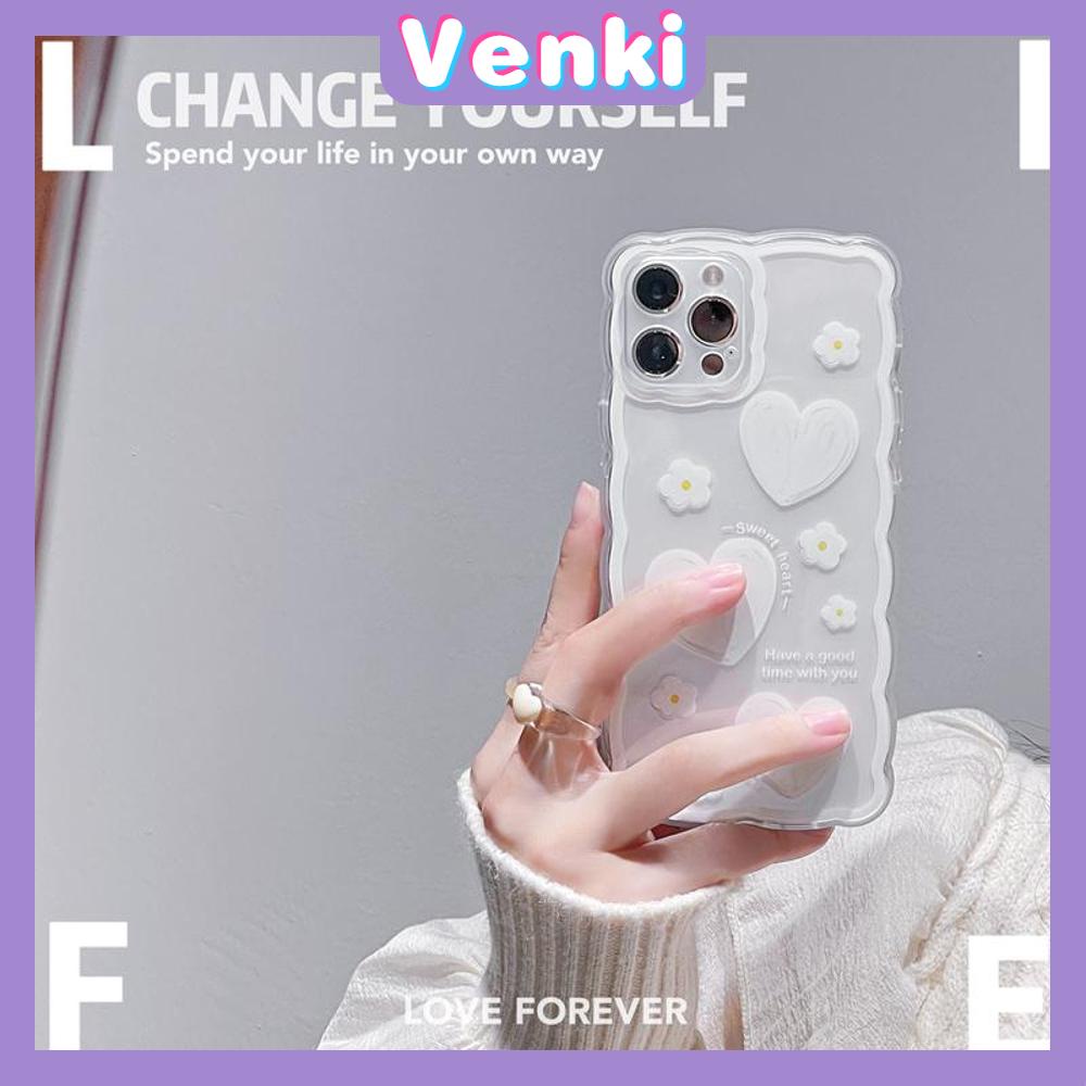 iPhone Case Silicone Soft Case Clear Case Wave Non-Slip Shockproof Camera Full Coverage Protection White Heart Flower For iPhone 13 Pro Max iPhone 12 Pro Max iPhone 11 iPhone 7Plus