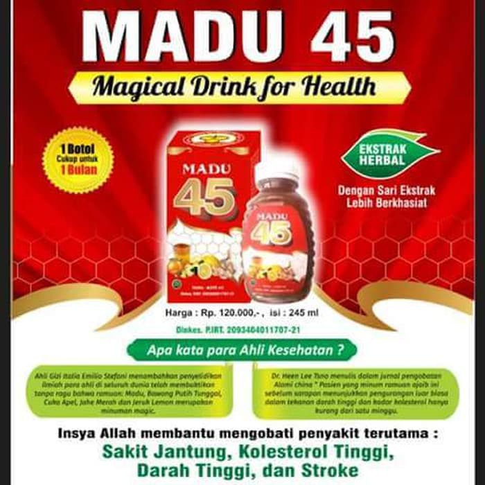 Madu 45 Herbal Terapi Jantung Kolesterol Darah Tinggi Diabetes Terpercaya | Madu45