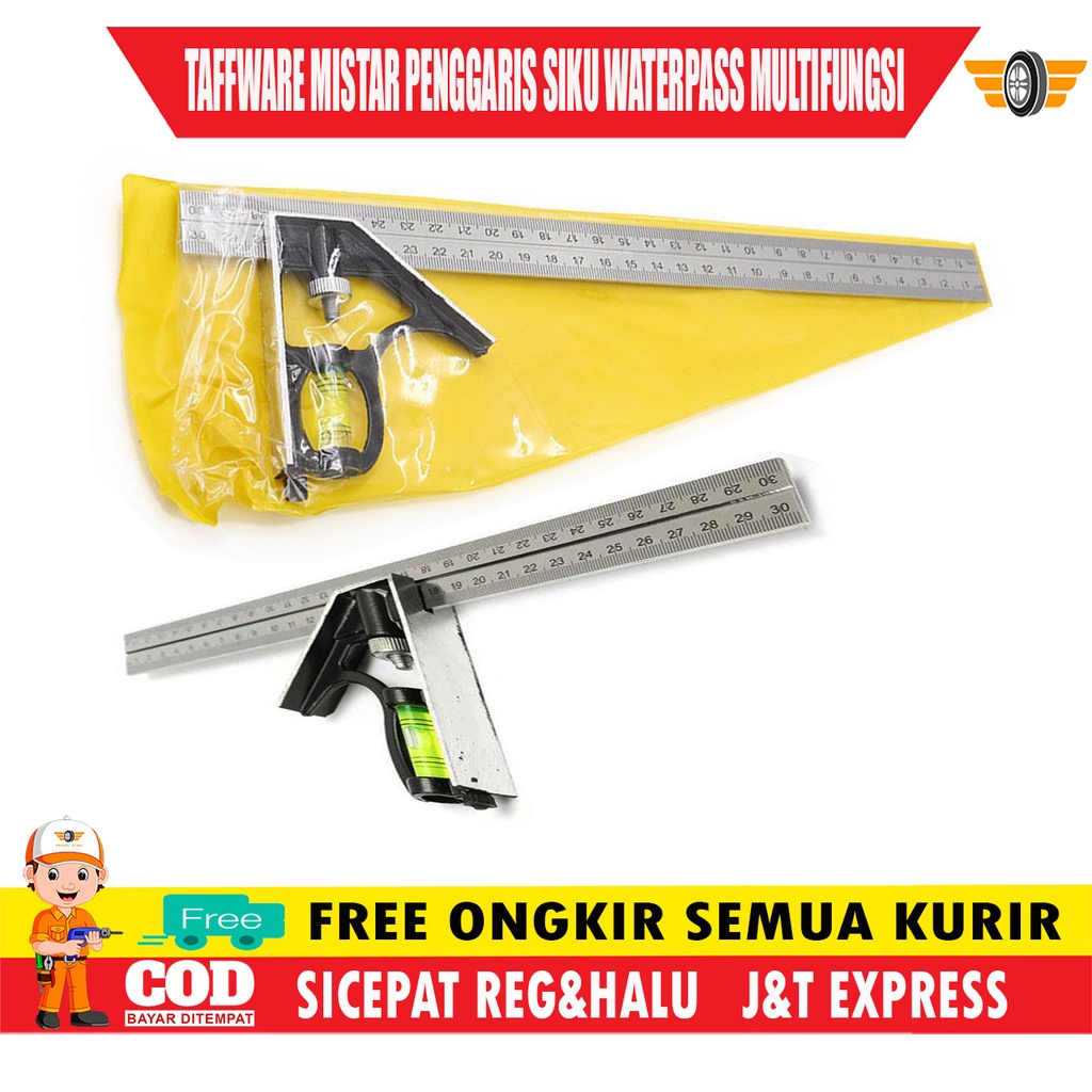 

Mistar Penggaris Siku Sudut Tukang Bangunan Dilengkapi Waterpass Original Taffware