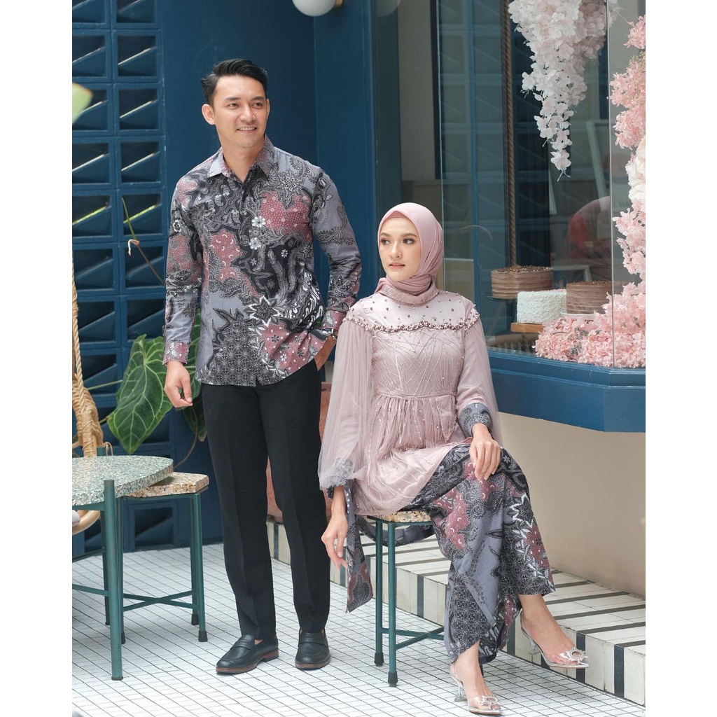 Kebaya Batik Couple Vanilla Rose BONUS HIJAB Kebaya Wisuda Kebaya Lamaran Kebaya Couple modern