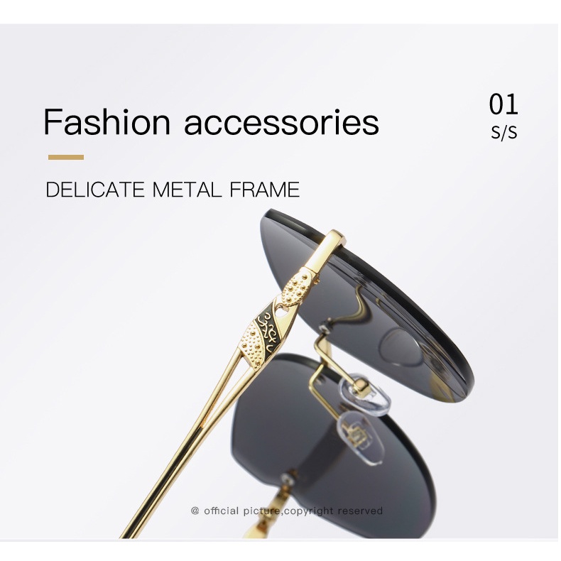 Kacamata Hitam Model Mata Kucing Rimless Perlindungan UV400 Untuk Wanita