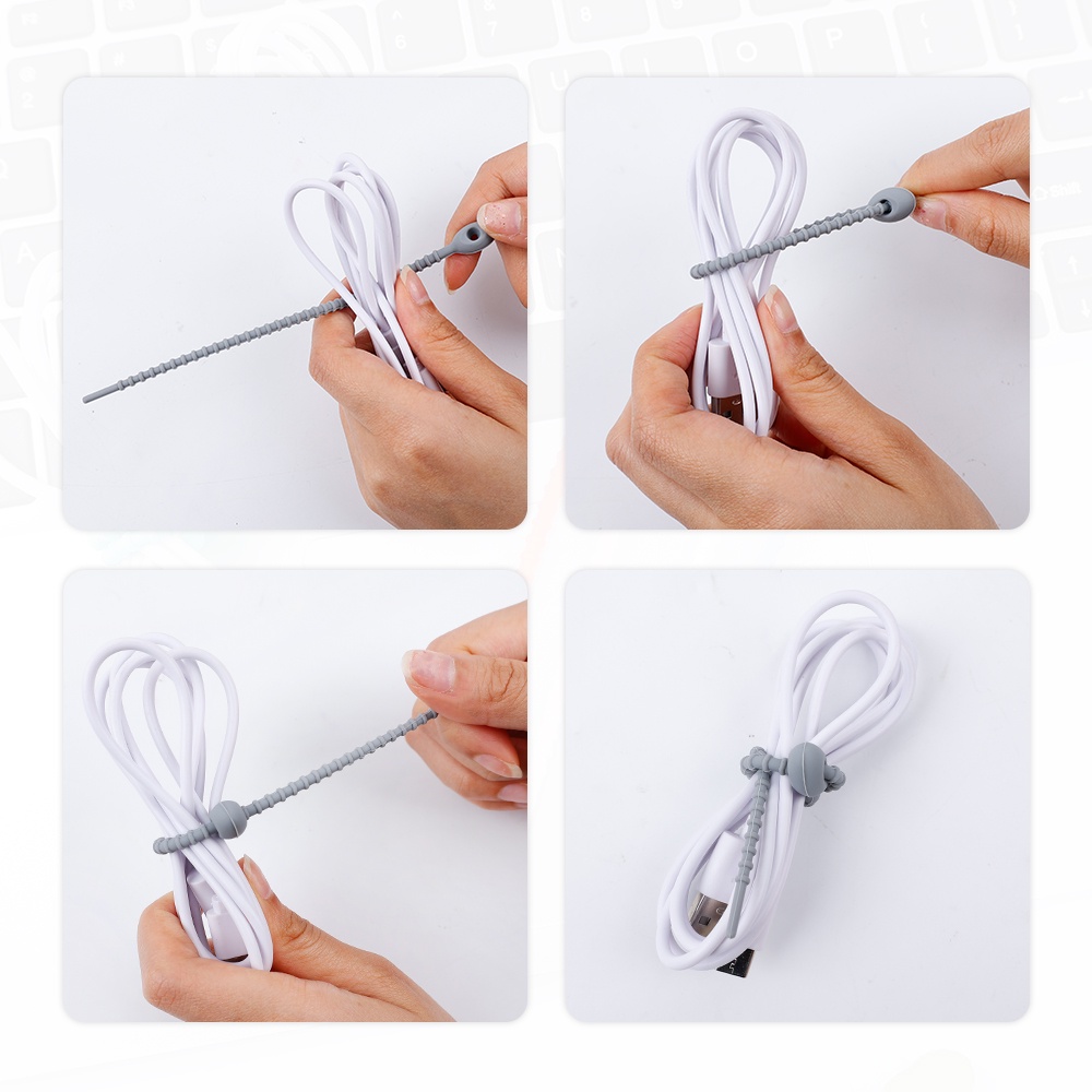 6pcs / Set Organizer Kabel Data Multifungsi Bahan Silikon Warna Acak