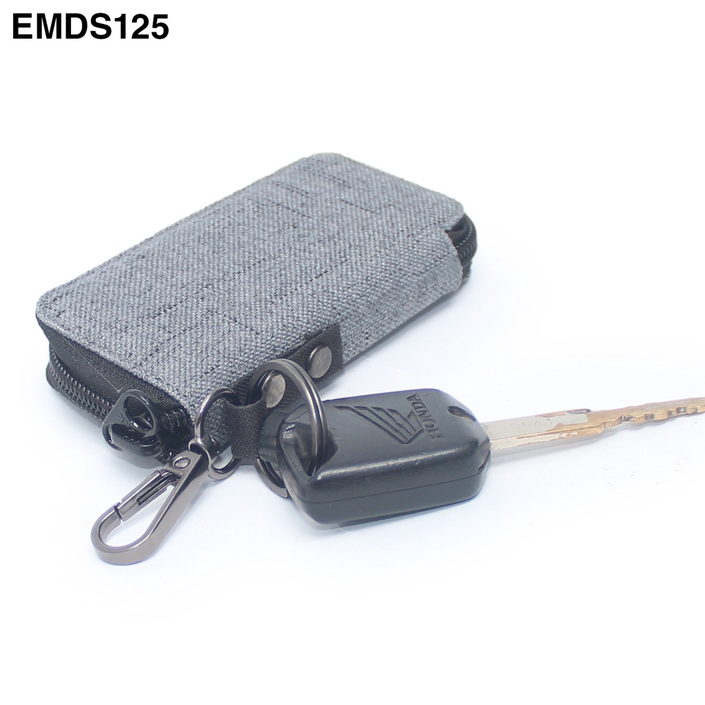 EMDS125 Gantungan Kunci Remote motor mobil keyless Dompet STNK - ABU ABU SERAT HITAM