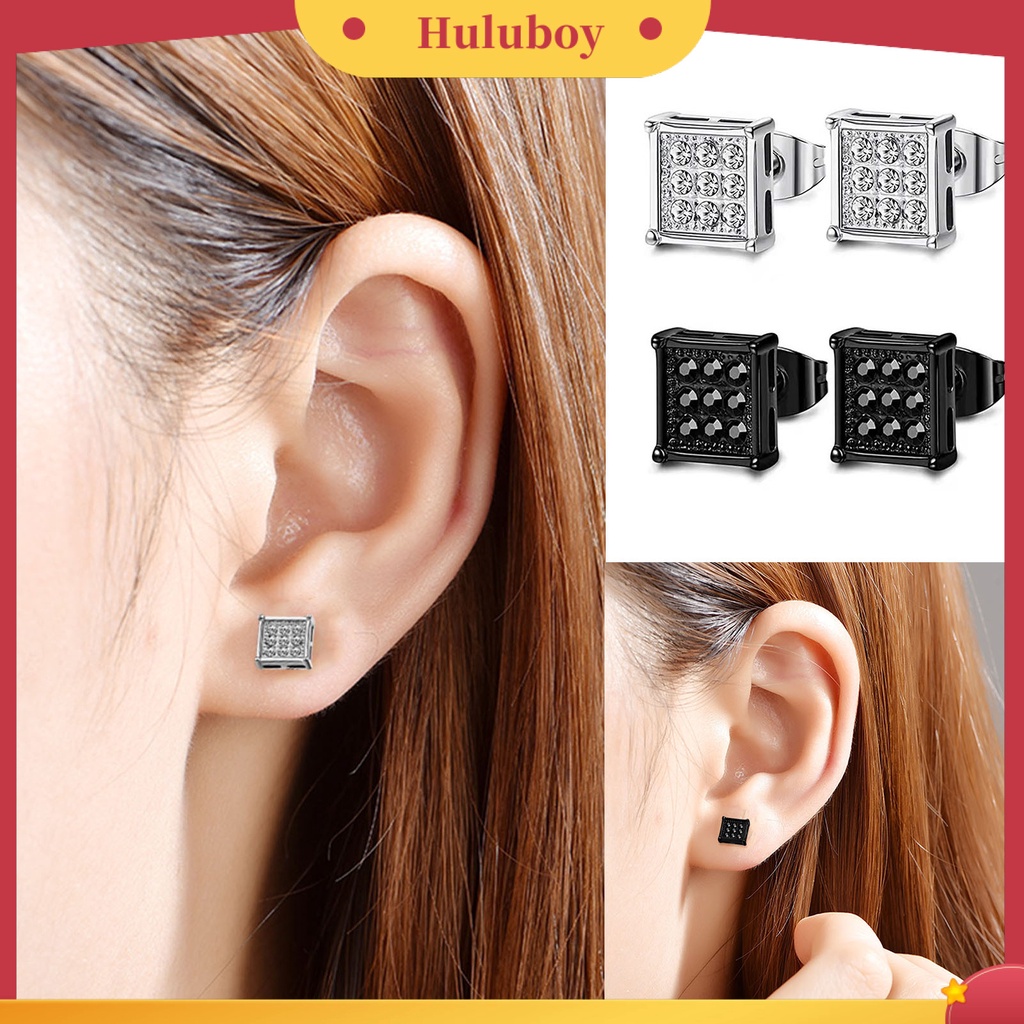 Hu Hu Hu Hu Hu Alat Bantu Pasang Kacamata♡ 1 Pasang Anting Stud Bentuk Persegi Bahan Stainless Steel Gaya Korea Untuk Pria