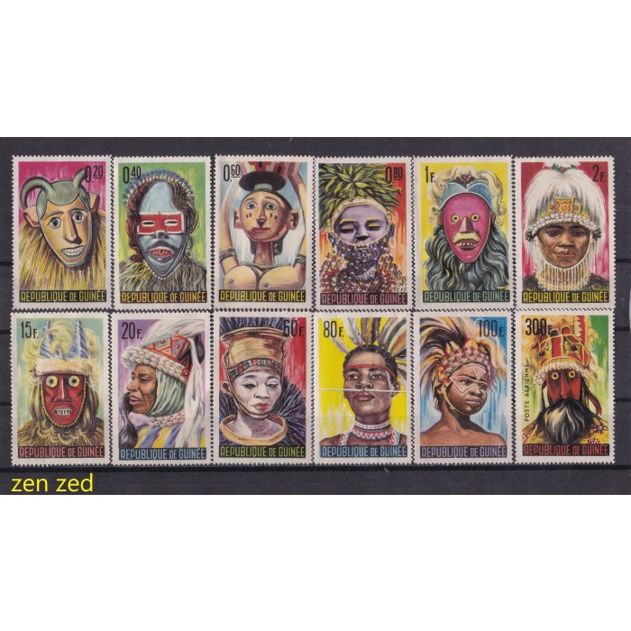 

0360 Perangko Guinea 1965 Native Masks and Dancers 12v Unused