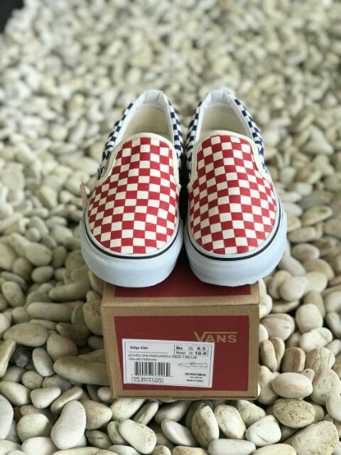 OBRAL PREMIUM VANS SLIP ON CHECKERBOARD RED BLUE