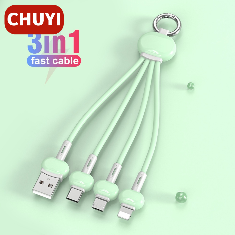 Kabel Charger Micro Usb / Tipe C / 8 Pin 2.4A 3 in 1 Multifungsi Untuk Handphone Universal