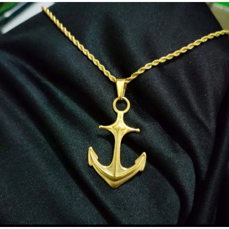 kalung titanium pria model jangkar laut gold