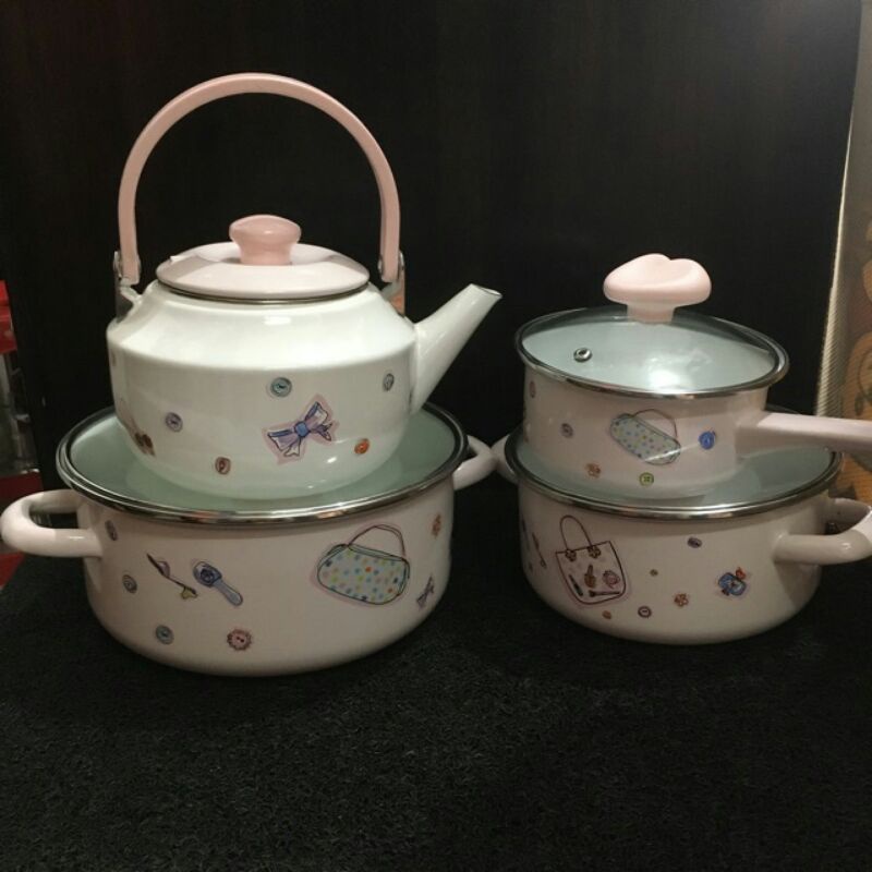 panci susu/ teko kettle ceret /enamel motif chefina beauty in kitchen