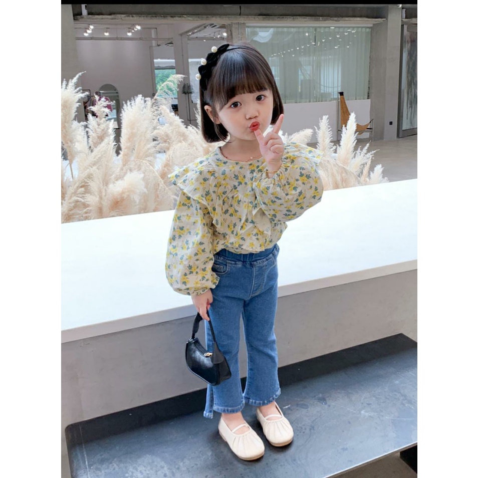 Setelan Jeans Sakura 6M - 3Y Setelan Kemeja Katun Sakura Celana Jeans Import High Quality Setelan Fashion Anak CBKS