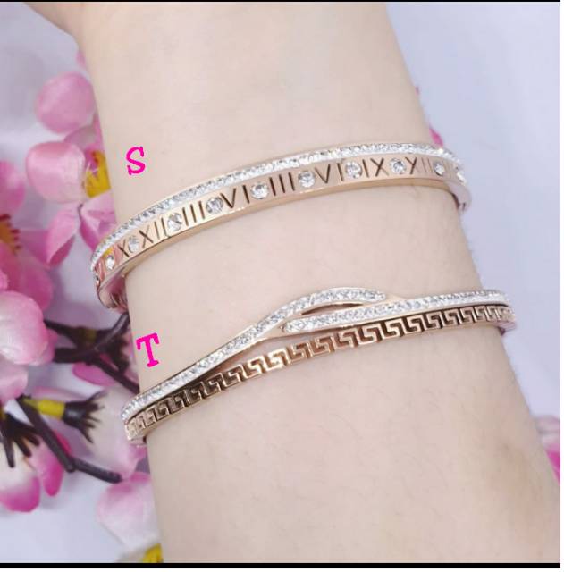 Gelang bangle korea simple titanium asli rosegold anti karat GBT-02