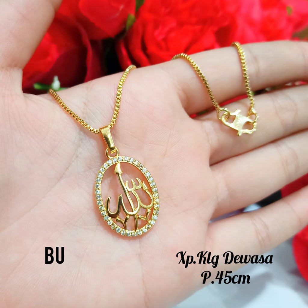 KALUNG TITANIUM Dewasa motif oval gold&amp;silver berlafad Allah SWT,tidak karat COD