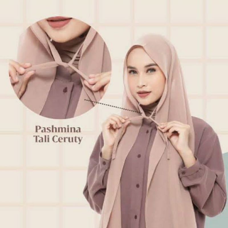 Pashmina Ceruty Tali dan Tanpa Tali Jilbab Pasmina Kualitas Premium / Hijab Pashmina Murah