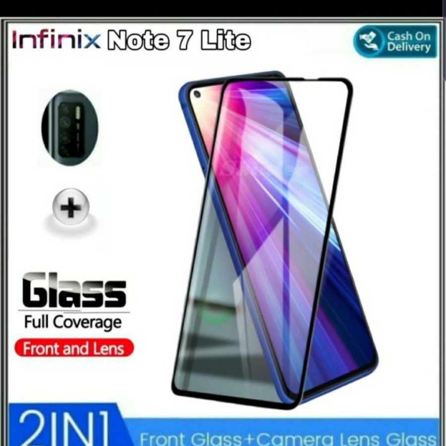 Tempered Glass 9D INFINIX NOTE 7 LITE HOT 9 + Tg Lensa Camera 2in1