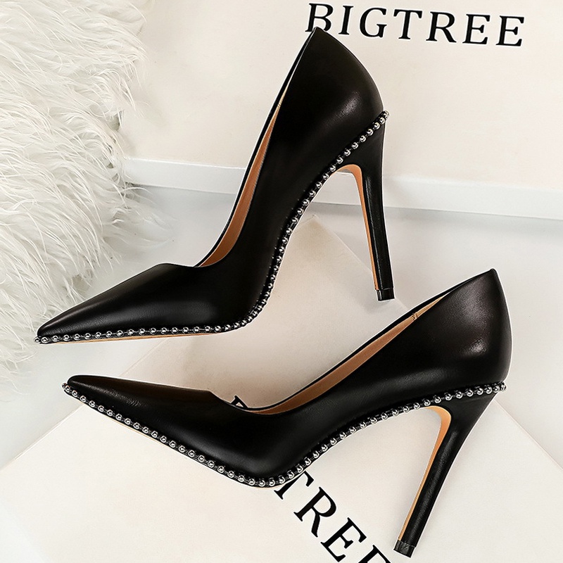 BIGTREE Shoes Rivet Woman Pumps 2021 New High Heels Stiletto Pu Leather Women Heels Sexy Party Shoes