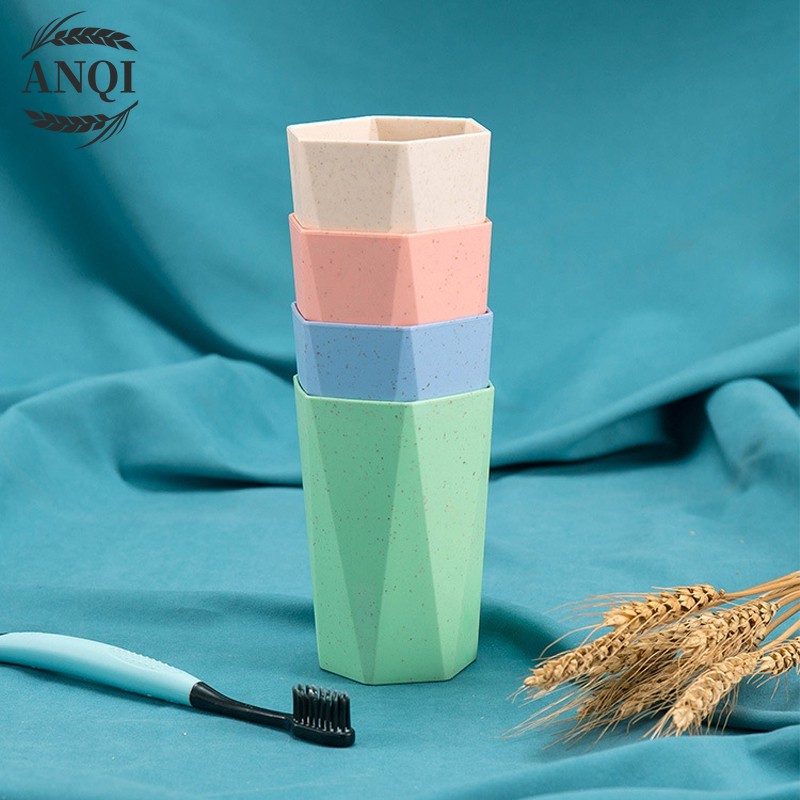 ANQI Cangkir Plastik Cup Warna Warni Set 4Pcs Wheat Water Fashion Water Toothbrush Cup /VS-15