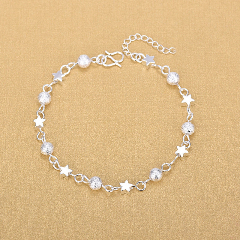 Gelang Rantai Silver dengan Liontin Bentuk Bintang Gaya Korea untuk Wanita