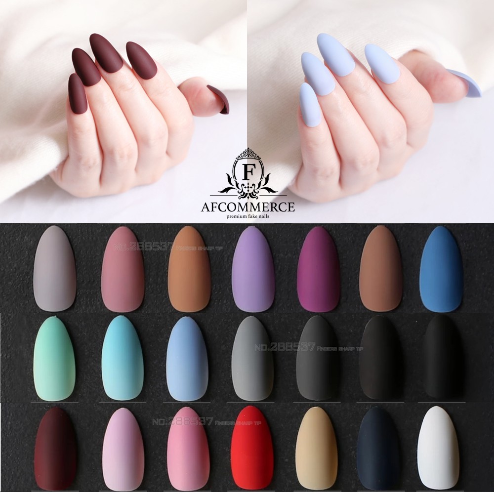 KUKU PALSU FAKE NAILS MATTE STILETTO ALMOND 24PCS  STYLE  24 pcs BAG 1