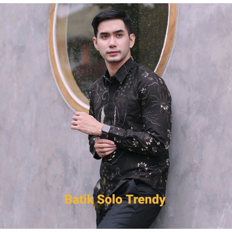 MOTIF GURDO HITAM KEMEJA BATIK PRIA /BAJU BATIK PRIA LENGAN PANJANG HEM ATASAN MURAH KAIN HALUS FULL FURING