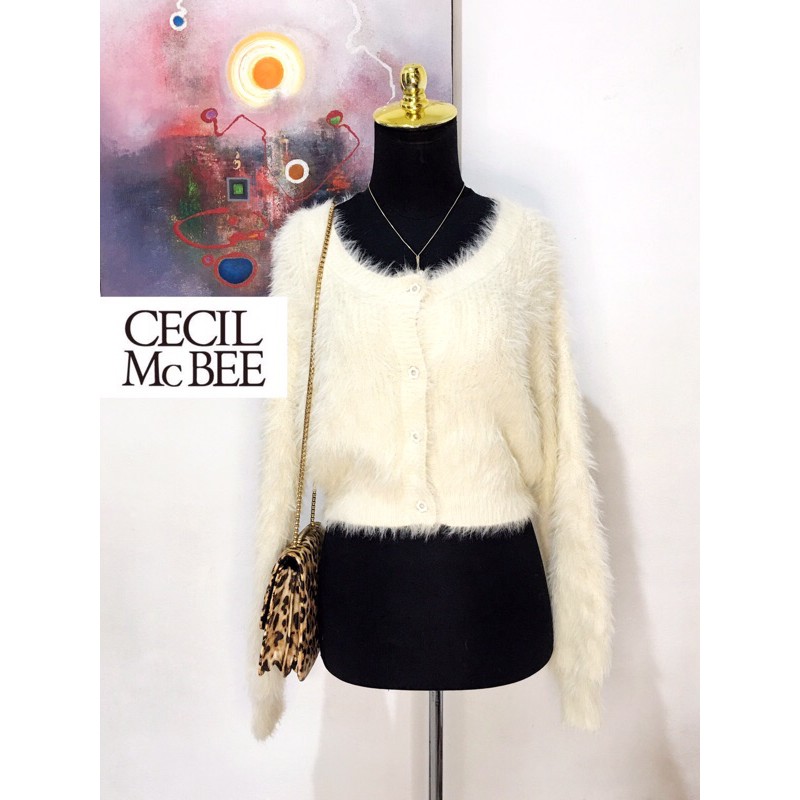 Crop cardigan fur bulu kucing putih tulang broken white cream premium / cardi korea