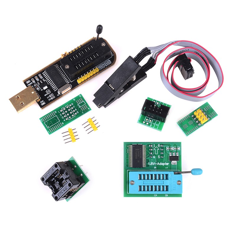 EEPROM BIOS Flasher USB Programmer CH341A + SOIC8 Clip + Adaptor 1.8V