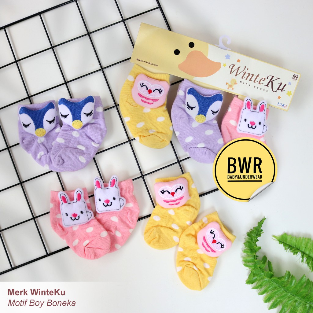 [ 3 Pasang ] Kaos Kaki WinteKu BONEKA Newborn GIRL | Kaos Kaki Perempuan 0 - 6 Bln || Bwr IX