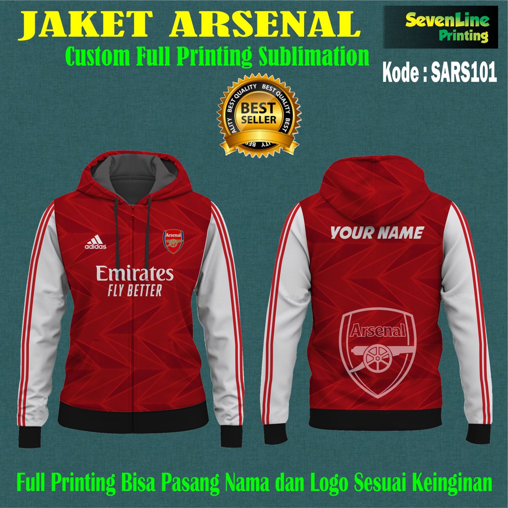JAKET ARSENAL CUSTOM JAKET CLUB ARSENAL JAKET PRINTING CUSTOM JAKET SUBLIM JAKET FULL PRINTING