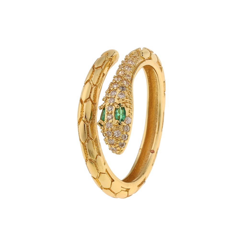 Shein populer ornamen tembaga hewan Cobra terbuka cincin geometris angin dingin pribadi ekor cincin