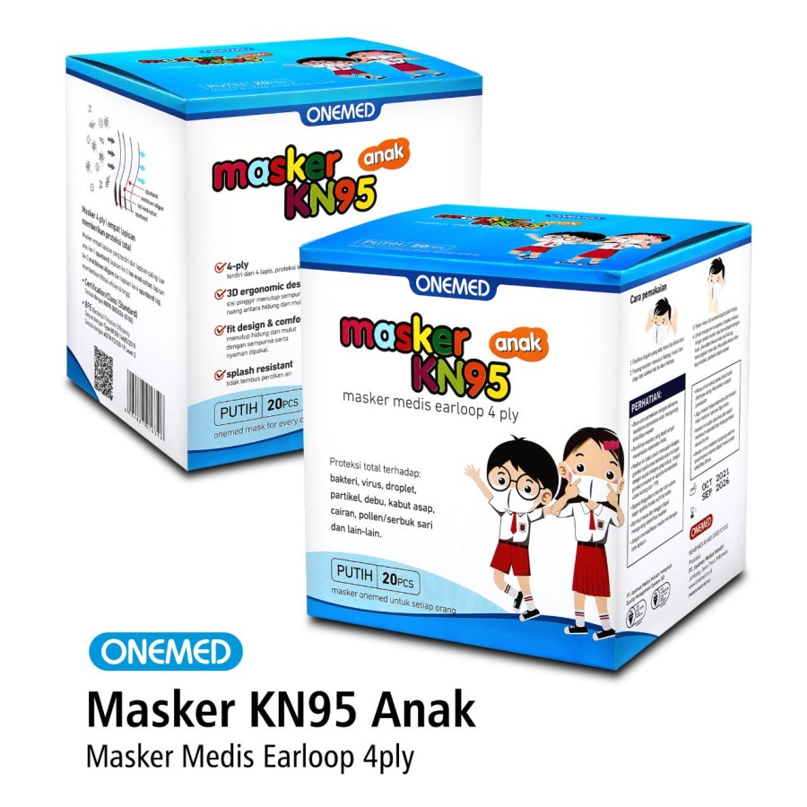 Masker KN95 Anak Kids Onemed/ masker medis KN95 anak putih polos/ masker medis anak Onemed KN95 4ply