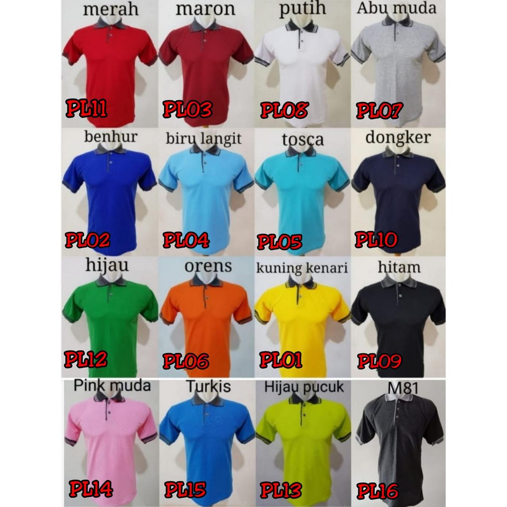  KAOS  GROSIR  Kaos Polo Variasi  Kerah dan Lengan Pique 