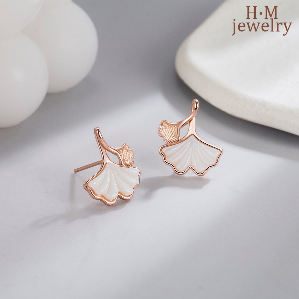 Sansheng Apricot Ginkgo Leaf Ear Studs