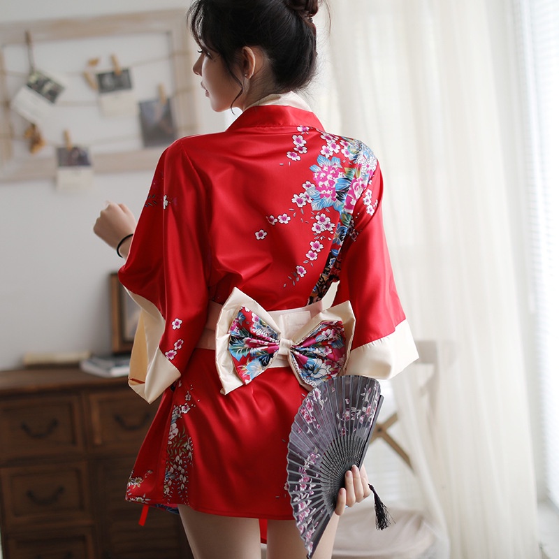 (COD) Set Kimono Wanita Sexy Thong Dicetak Lingerie Sexy Jepang Cosplay Lingerie A507-