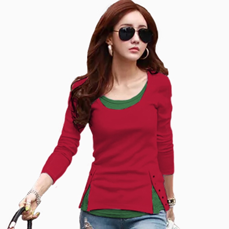 Kaos Tshirt Lengan Panjang Wanita Gaya korea variasi kancing - XSHOP Timi