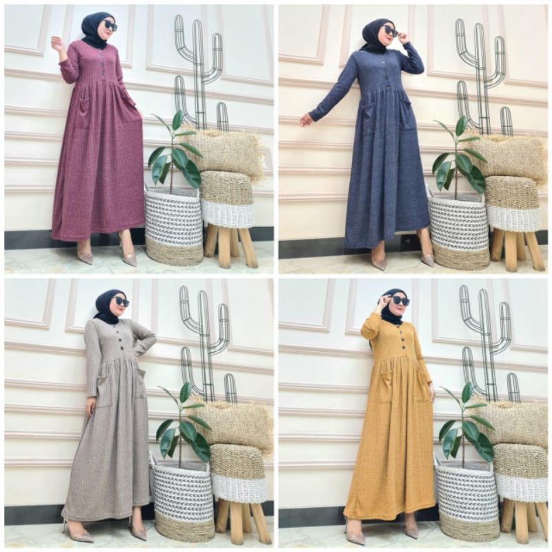 Maxi dress bahan kaos rajut import ukuran allsize ld 120