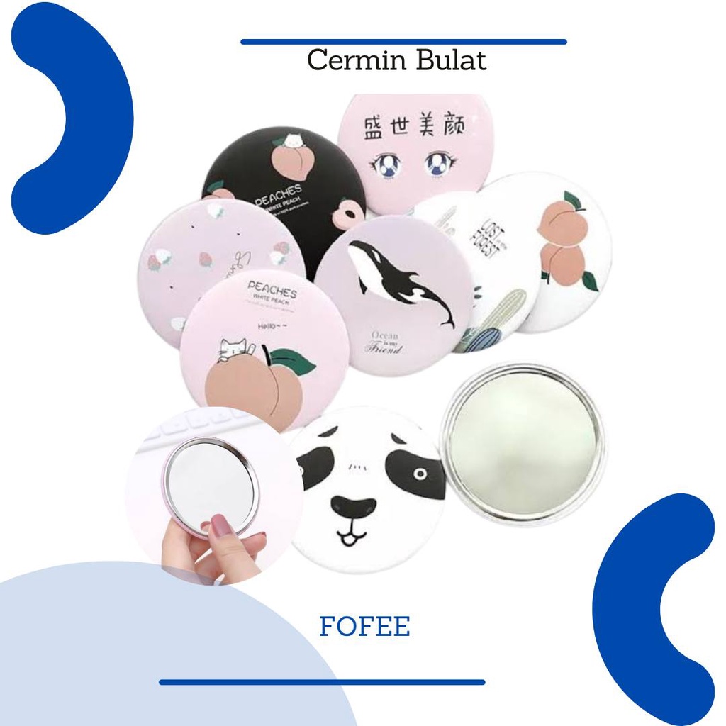 Kaca Cermin Make Up Bulat Travelling Motif Kartun Colorfu