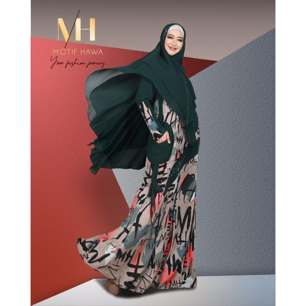 MHS Ayumi set Green By Motif Hawa Gamis Set Motif Hawa Original Dress Muslim Syar'i Set