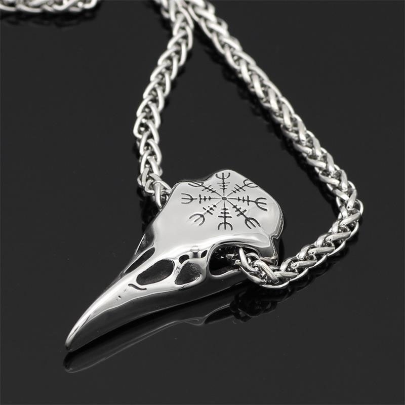 Seusuk  Crow Skull Pendant Odin Rune Amulet Men's Necklace Viking Jewelry