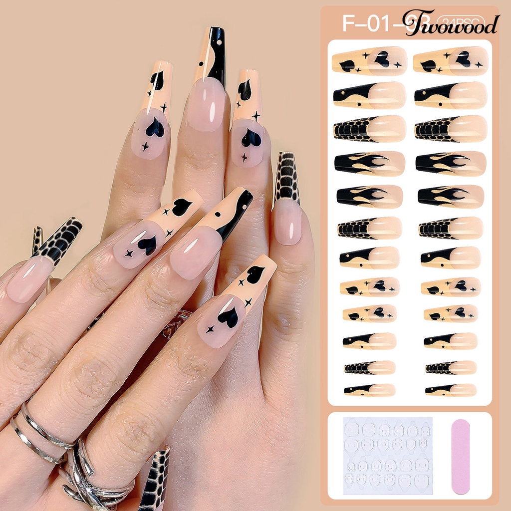 Twowood 24Pcs / Set Kuku Palsu Ultra Tipis Full Cover Untuk Manicure